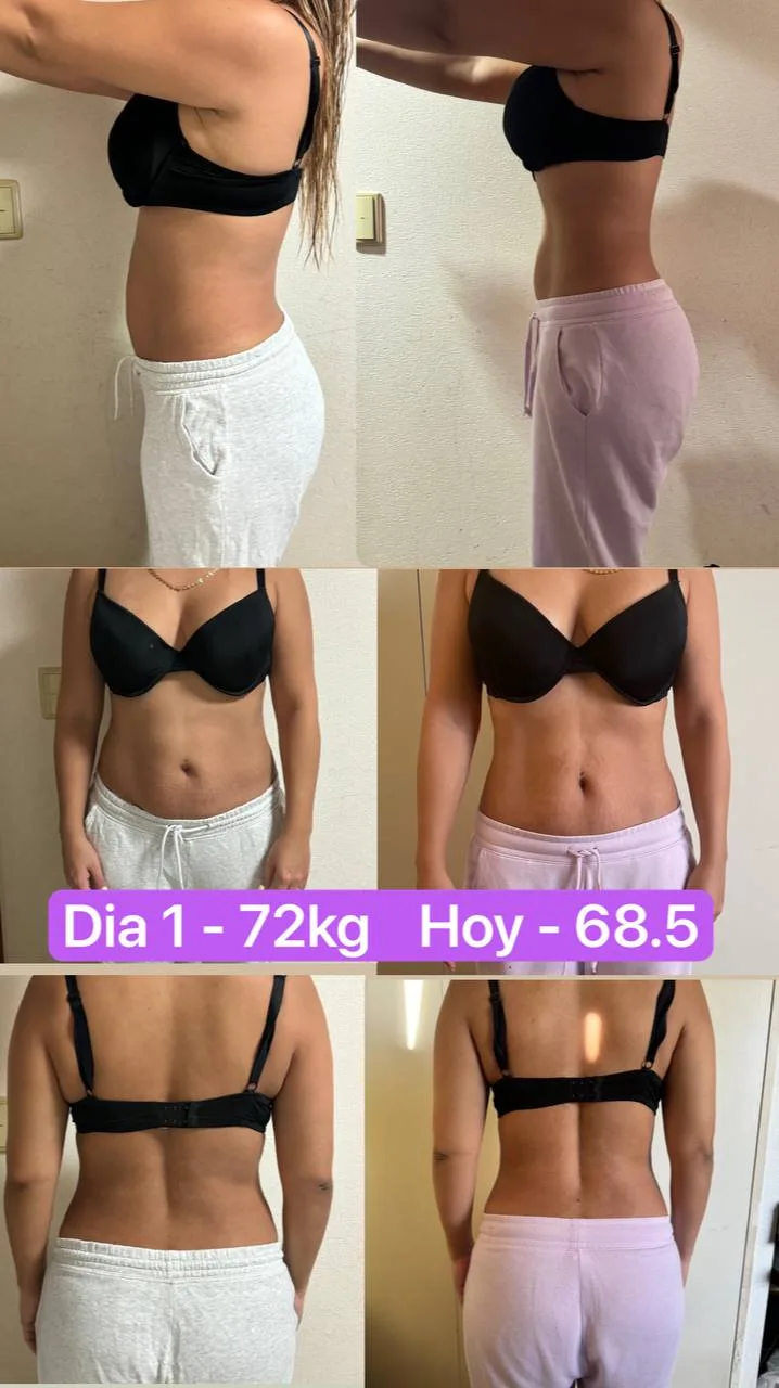 Resultados reales de alumnos del reto Te Vas a Transformar de SantiFit con fotos de antes y después de pérdida de peso y cambios físicos.
