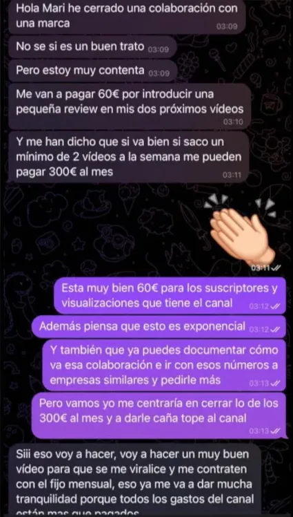Conversacion de alumna con mari fuentes mostrando sus resultados gracias al curso