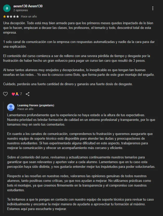 Reseña en Google