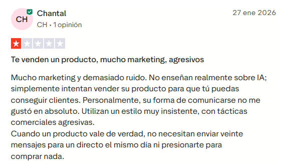 Opinión real de alumno sobre Revolutia IA Pro en Trustpilot