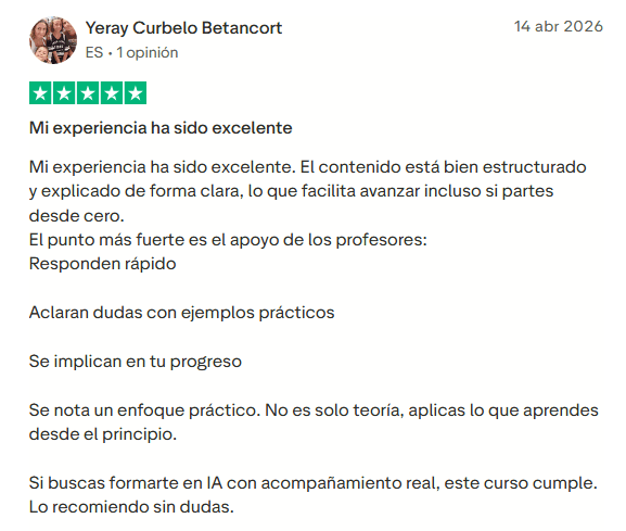 Opinión real de alumno sobre Revolutia IA Pro en Trustpilot