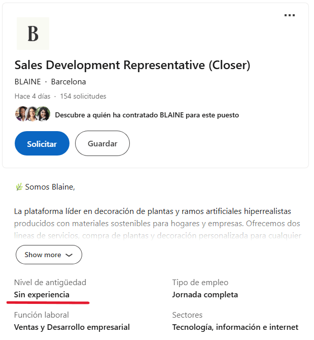 Busqueda de empleo sin experiencia de closer de ventas