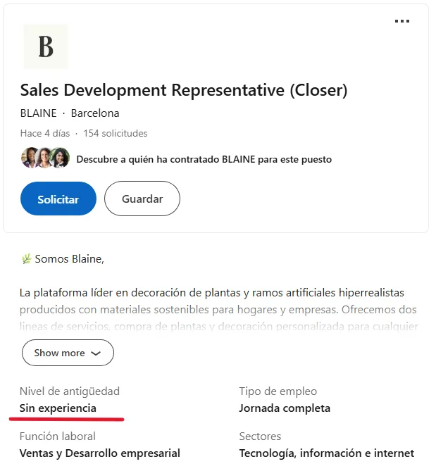 Busqueda de empleo sin experiencia de closer de ventas