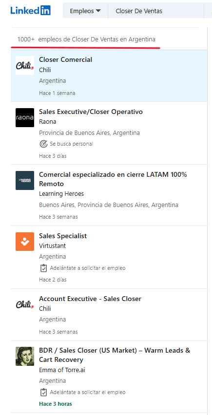 Ofertas de empleo como closer de ventas en Argentina