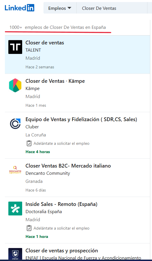 Ofertas de empleo como closer de ventas en España