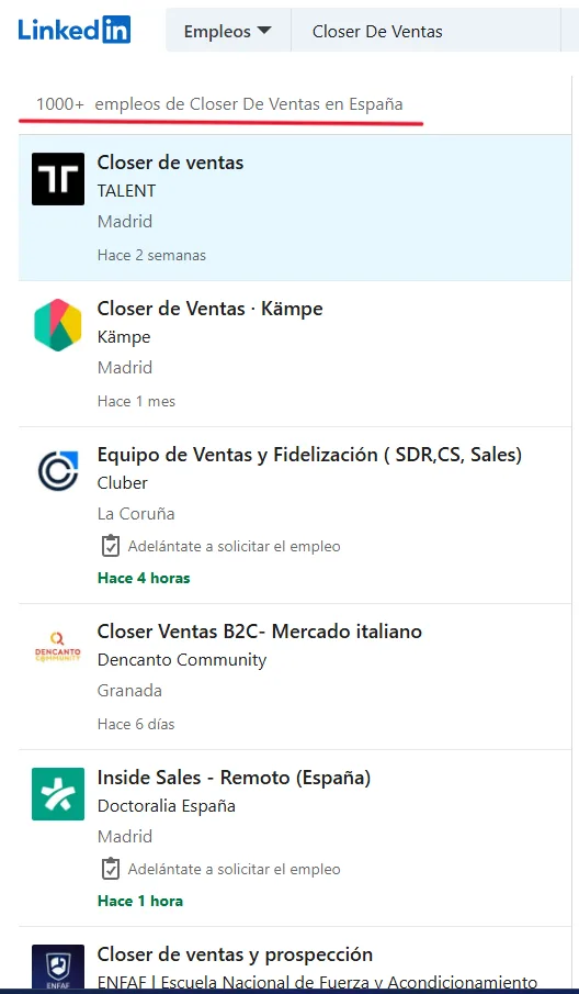 Ofertas de empleo como closer de ventas en España