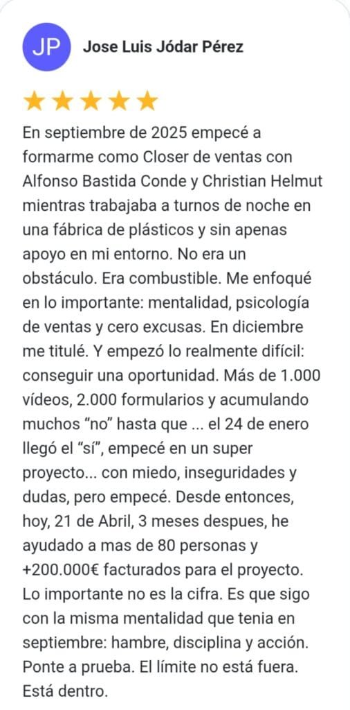 Testimonio de José Luis Jódar Pérez sobre su experiencia en el curso Closer de Ventas CDV