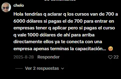 Comentario de un alumno sobre los distintos planes de la Universidad del Closer y cómo funciona la conexión con empresas.