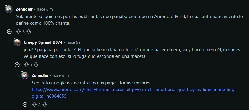 Opiniones de usuarios en Reddit sobre Tino mossu.