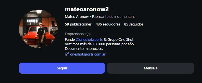 imagen del perfil del influencer que opina sobre Tino mossu
