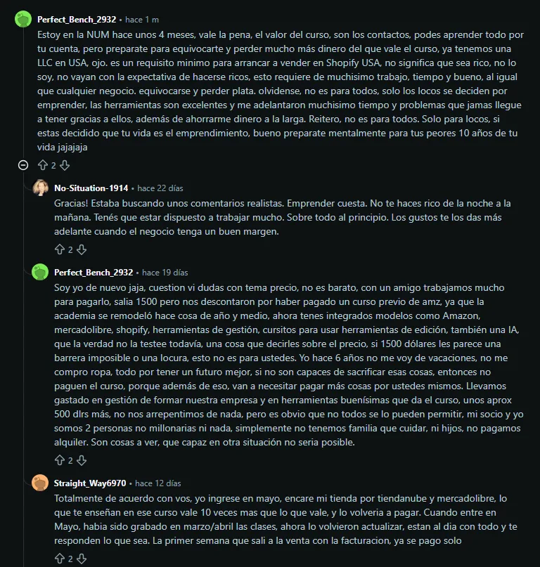 Discusion en Reddit a partir del testimonio de un alumno de NUM de Mauro stendel