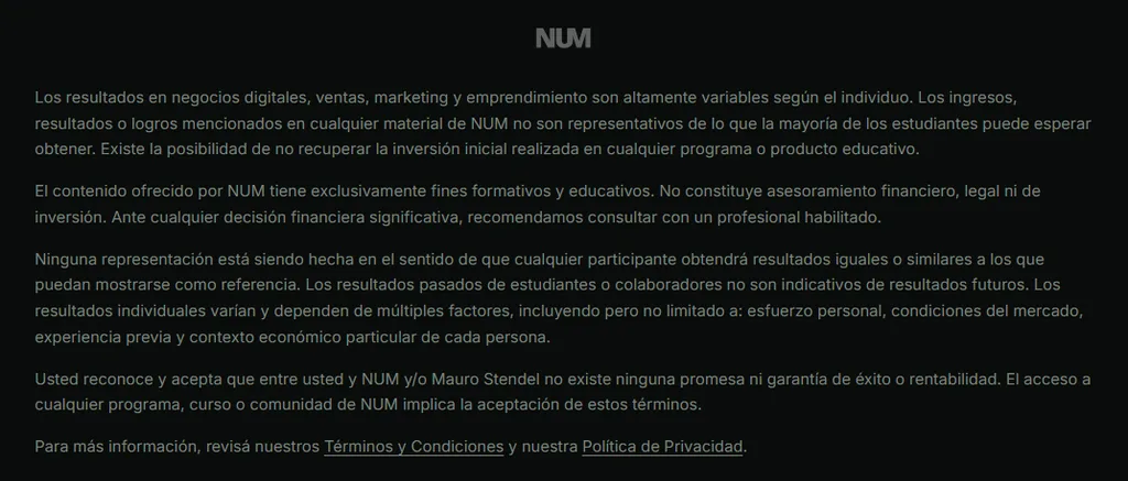 Disclaimer y descargo de responsabilidad de NUM
